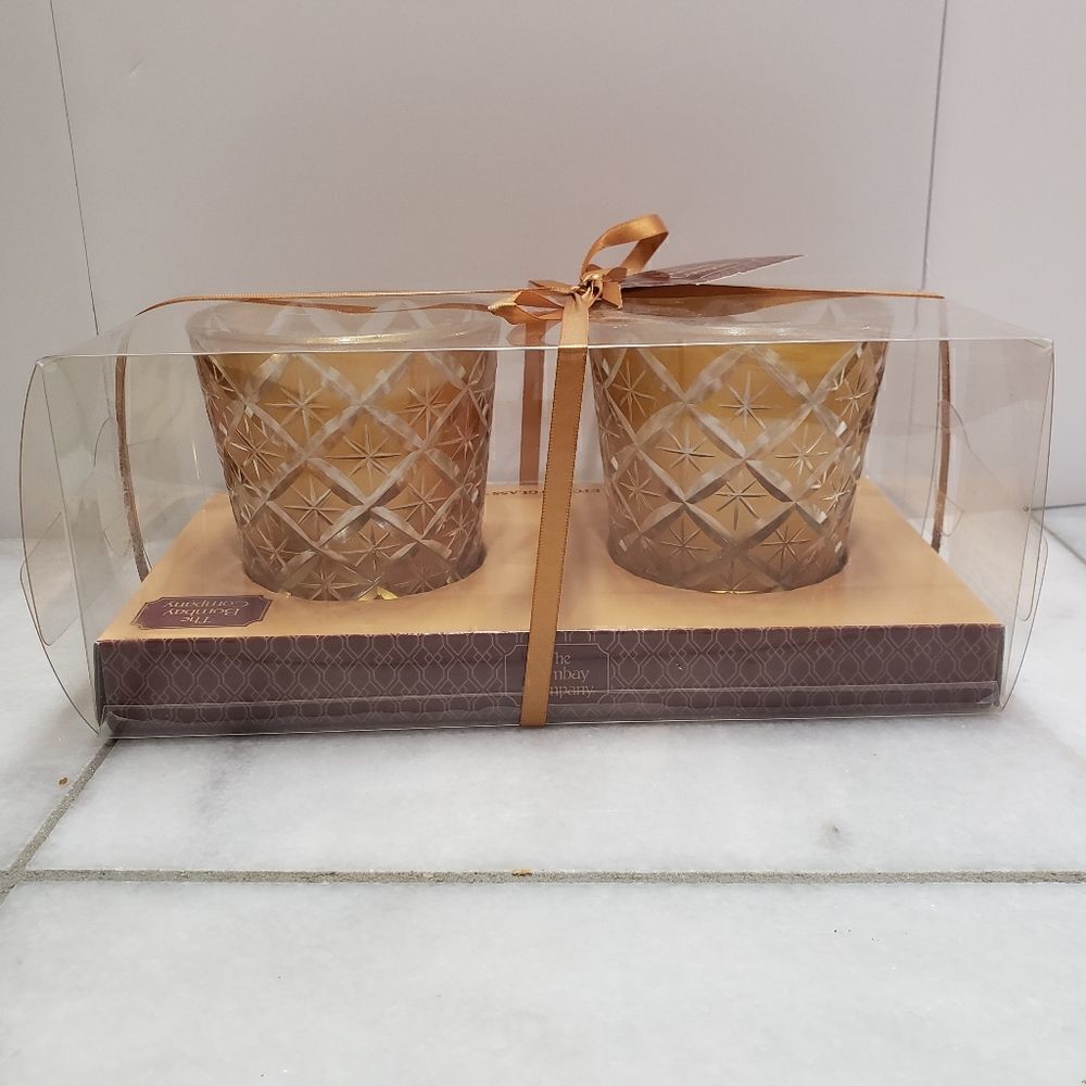 Bombay Gold Tea Light Star Candleholder set of 2, NEW
